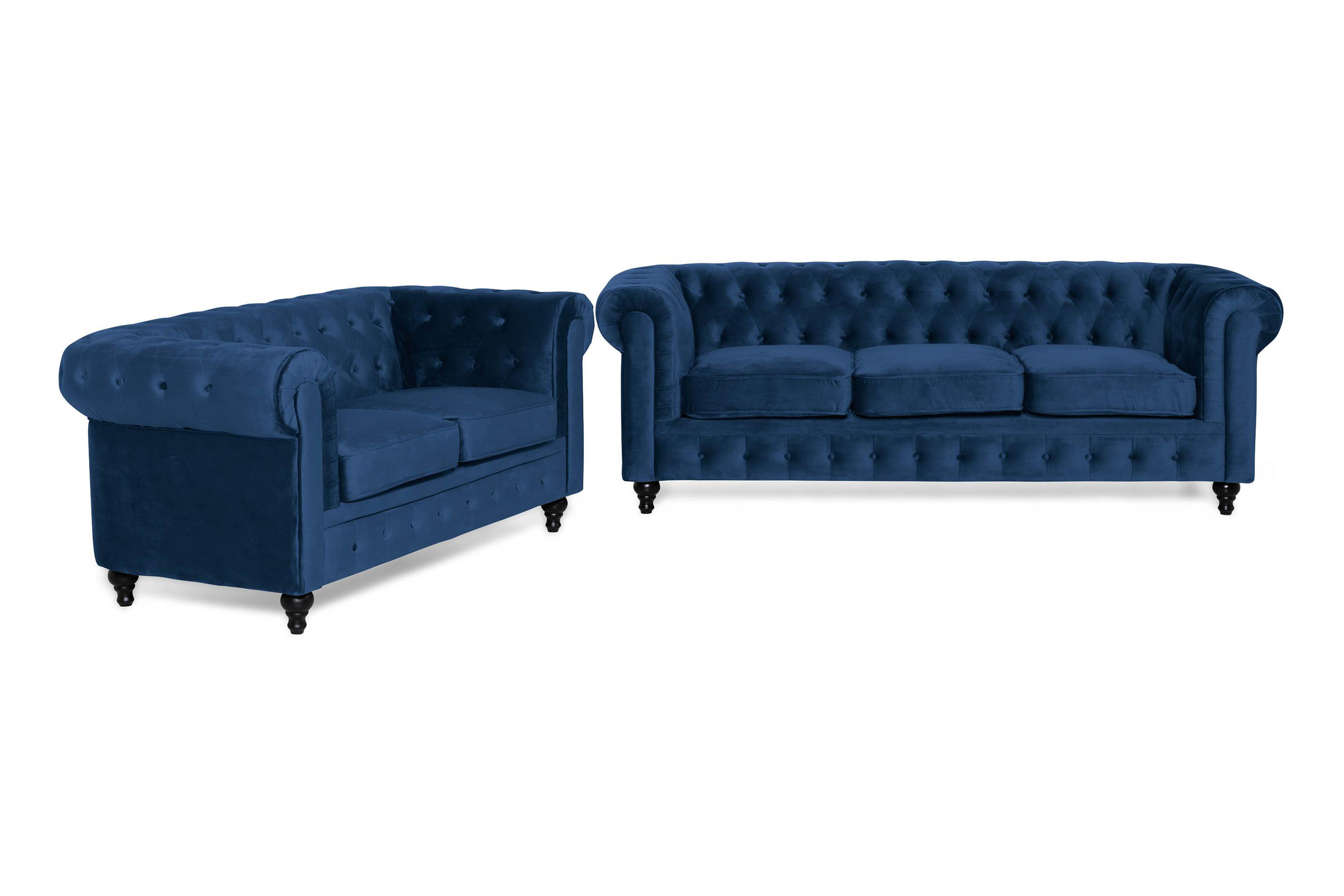 Chesterfield Lyx 2-sits Liten sammetssoffa - Djup soffa - Blå – Omdömen ...